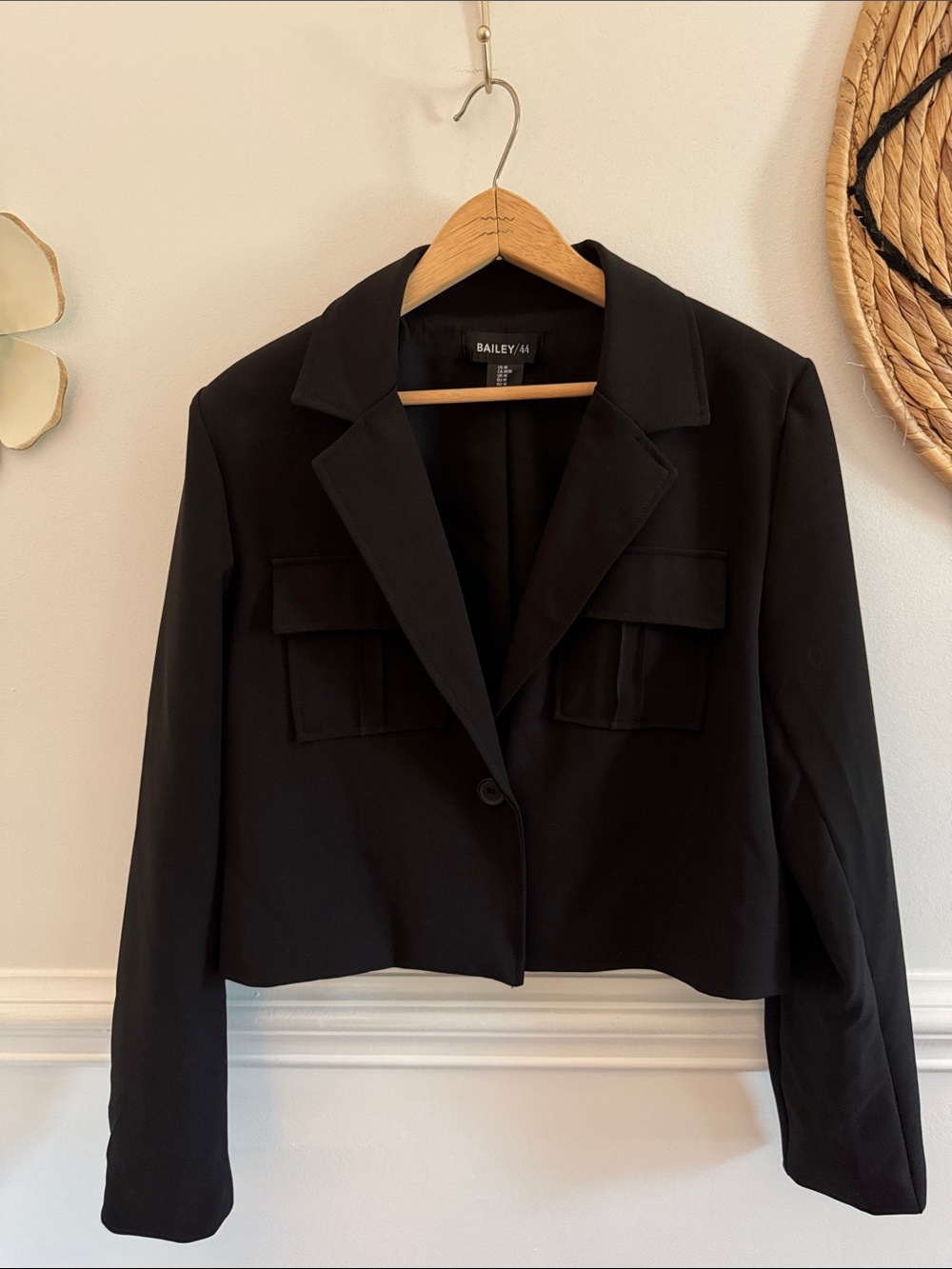 Bailey 44 Black Cropped Military-Style Blazer